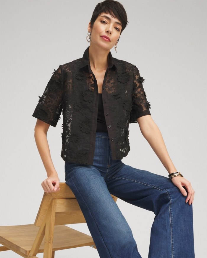 Chicos Lace Applique Shirt - Black Chicos Lace Applique Shirt - Black