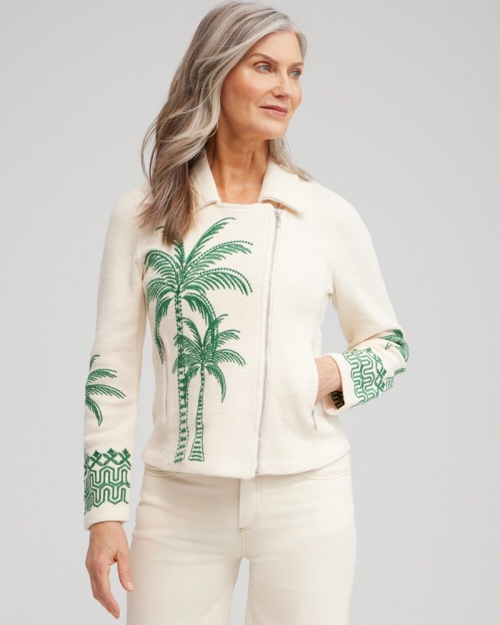 Chicos Embroidered Palms Moto Jacket - Twisted Ivy Chicos Embroidered Palms Moto Jacket - Twisted Ivy