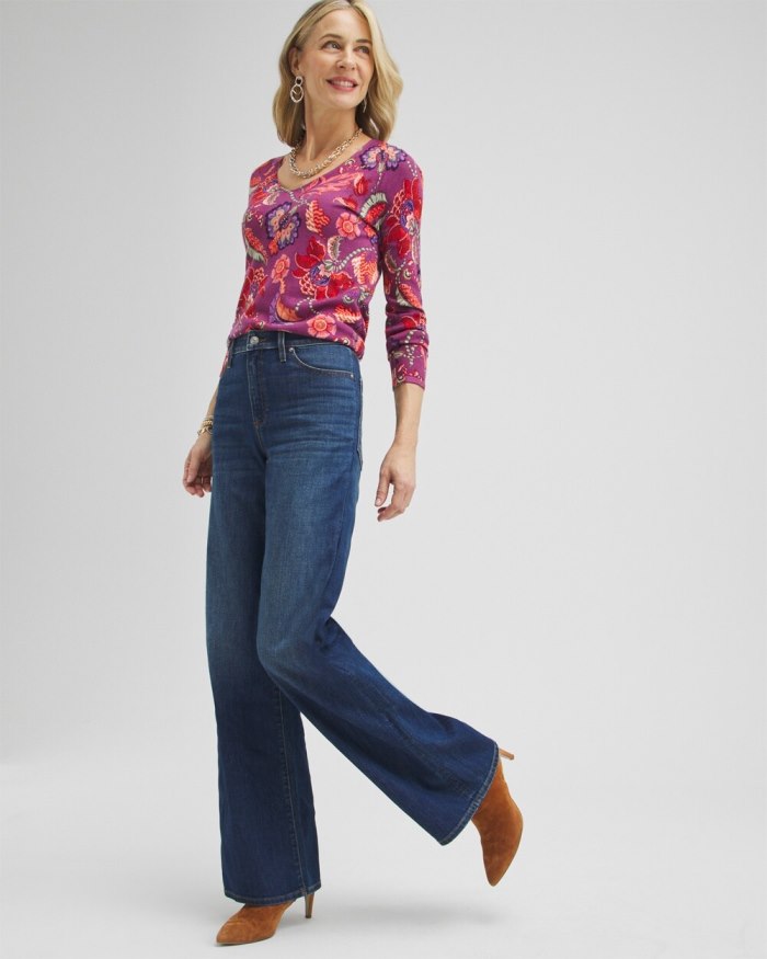 Chicos Spun Rayon Floral V-neck Pullover - Ginger Rose Chicos Spun Rayon Floral V-neck Pullover - Ginger Rose