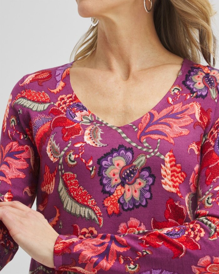 Chicos Spun Rayon Floral V-neck Pullover - Ginger Rose Chicos Spun Rayon Floral V-neck Pullover - Ginger Rose