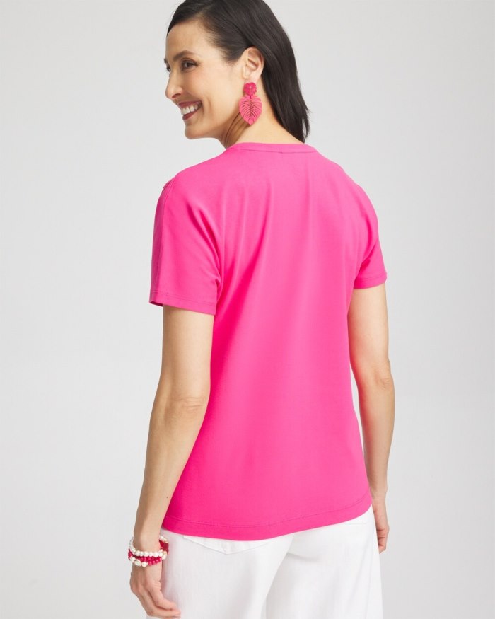 Chicos Beaded Cotton Stretch Tee - PINK BROMELIAD Chicos Beaded Cotton Stretch Tee - PINK BROMELIAD
