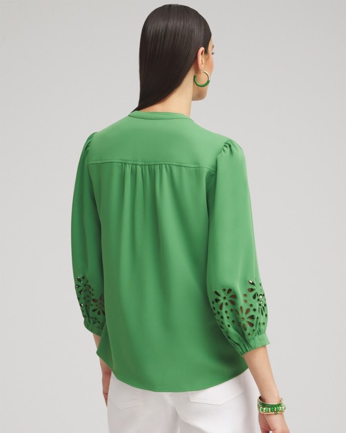 Chicos Satin Eyelet Top - Verdant Green Chicos Satin Eyelet Top - Verdant Green