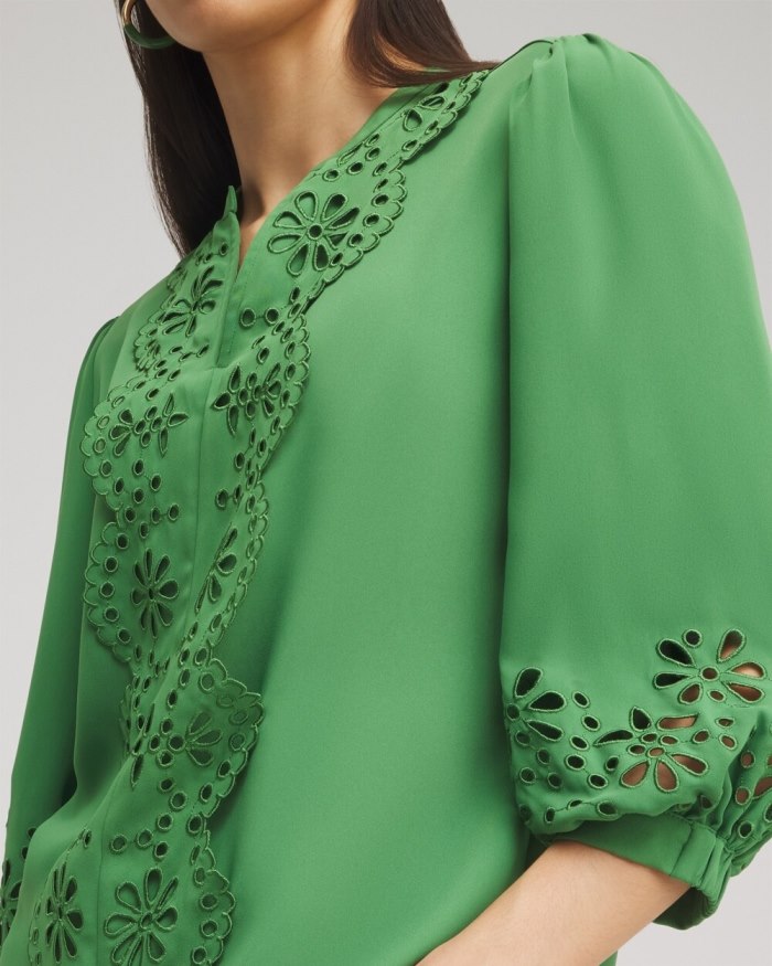 Chicos Satin Eyelet Top - Verdant Green Chicos Satin Eyelet Top - Verdant Green