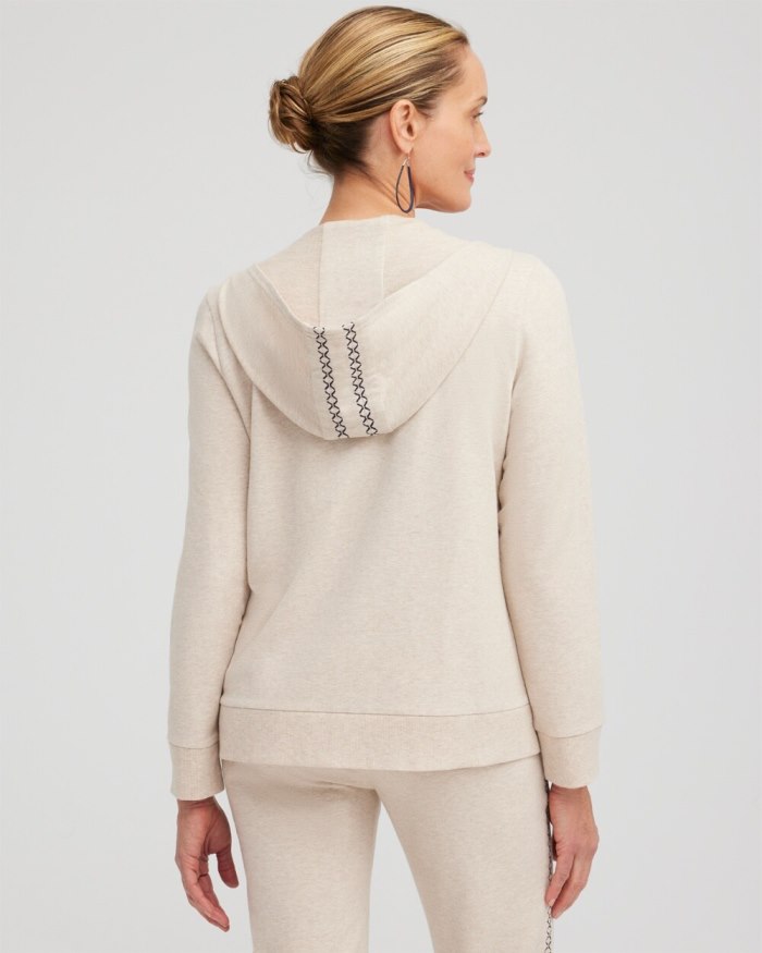 Chicos Zenergy Whipstitch Hoodie - Natural Tan Heather Chicos Zenergy Whipstitch Hoodie - Natural Tan Heather