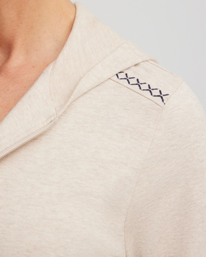 Chicos Zenergy Whipstitch Hoodie - Natural Tan Heather Chicos Zenergy Whipstitch Hoodie - Natural Tan Heather