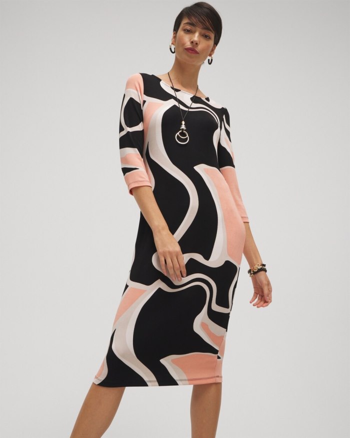 Chicos Travelers Abstract Print Classic Dress - Pink Clay Chicos Travelers Abstract Print Classic Dress - Pink Clay