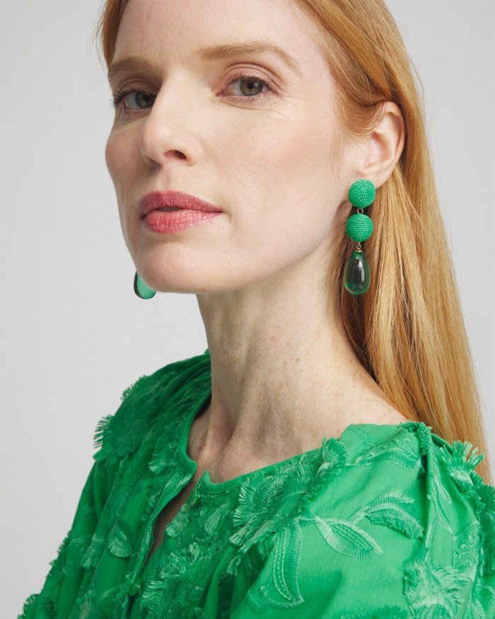 Chicos No Droop Green Raffia Drop Earrings - GRASSY GREEN Chicos No Droop Green Raffia Drop Earrings - GRASSY GREEN