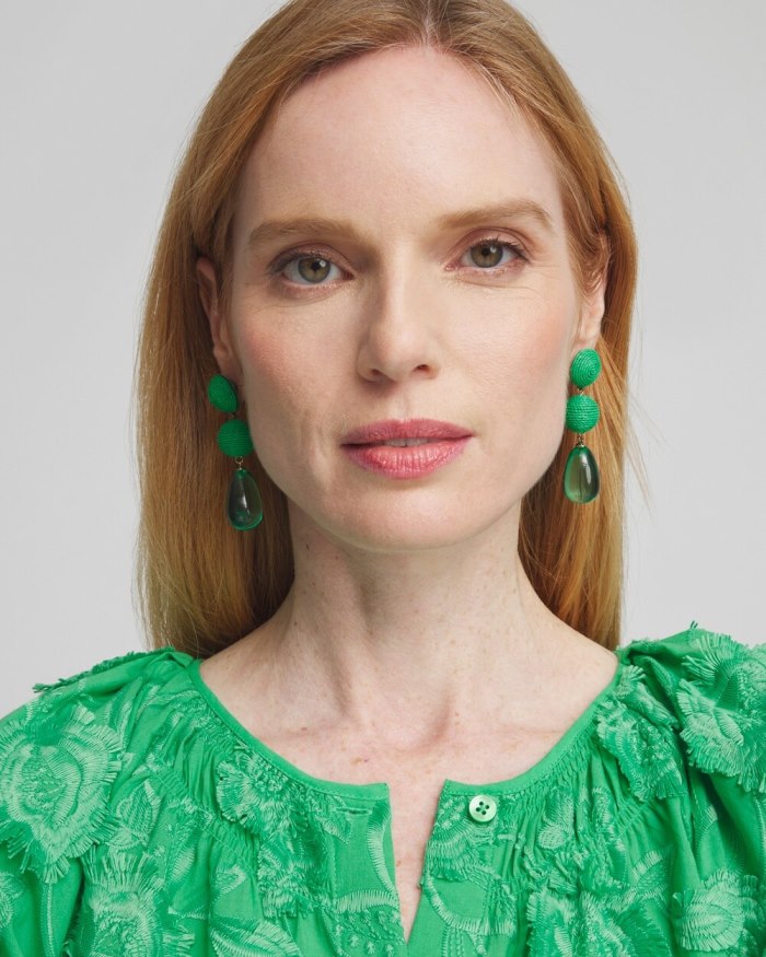 Chicos No Droop Green Raffia Drop Earrings - GRASSY GREEN Chicos No Droop Green Raffia Drop Earrings - GRASSY GREEN