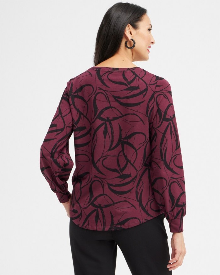 Chicos Zenergy Ribbon Print Sweatshirt - Deep Merlot Chicos Zenergy Ribbon Print Sweatshirt - Deep Merlot