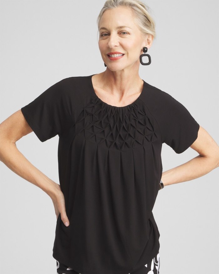 Chicos Touch of Cool Smocked Top - Black Chicos Touch of Cool Smocked Top - Black