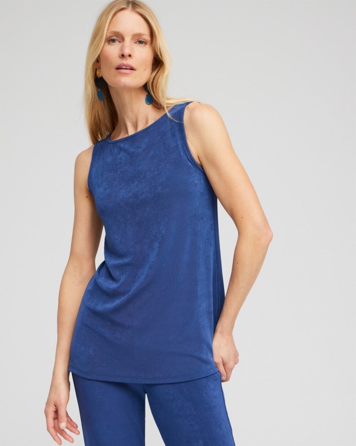 Chicos Travelers Side Slit Tank - Azores Blue Chicos Travelers Side Slit Tank - Azores Blue