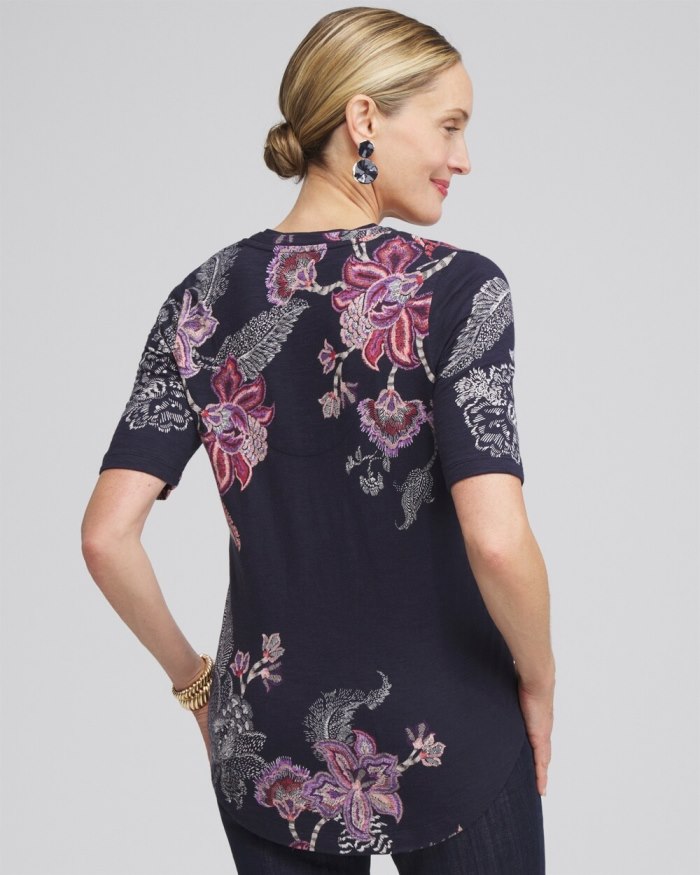 Chicos Placed Floral Elbow Sleeve A-line Tee - Ginger Rose Chicos Placed Floral Elbow Sleeve A-line Tee - Ginger Rose