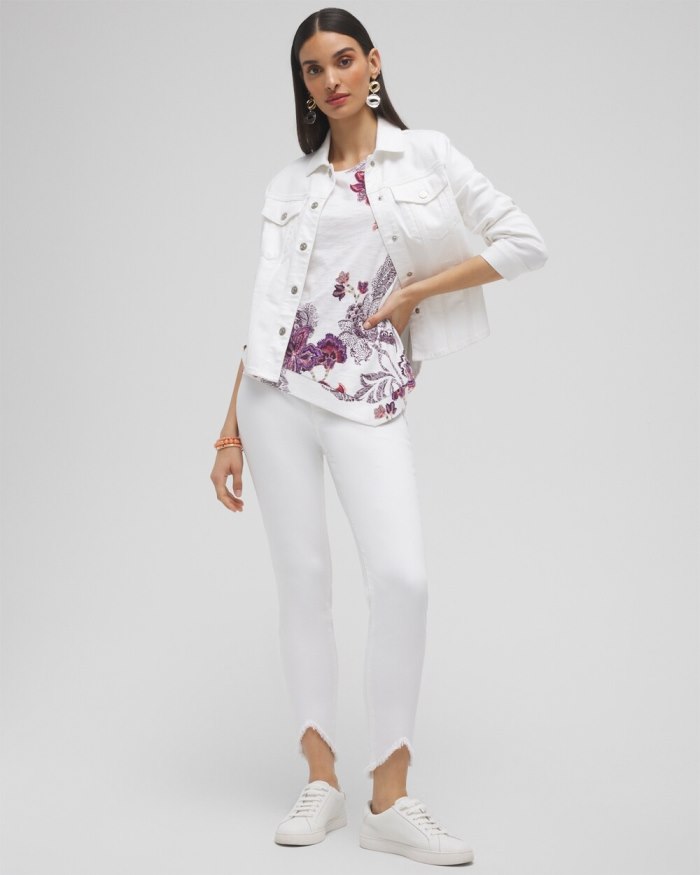 Chicos Floral Asymmetrical Elbow Sleeve Tee - Alabaster Chicos Floral Asymmetrical Elbow Sleeve Tee - Alabaster