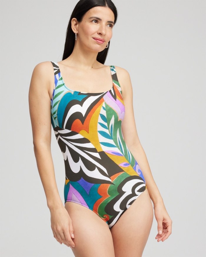 Chicos Print Square Neck One Piece Swimsuit - Multi Chicos Print Square Neck One Piece Swimsuit - Multi