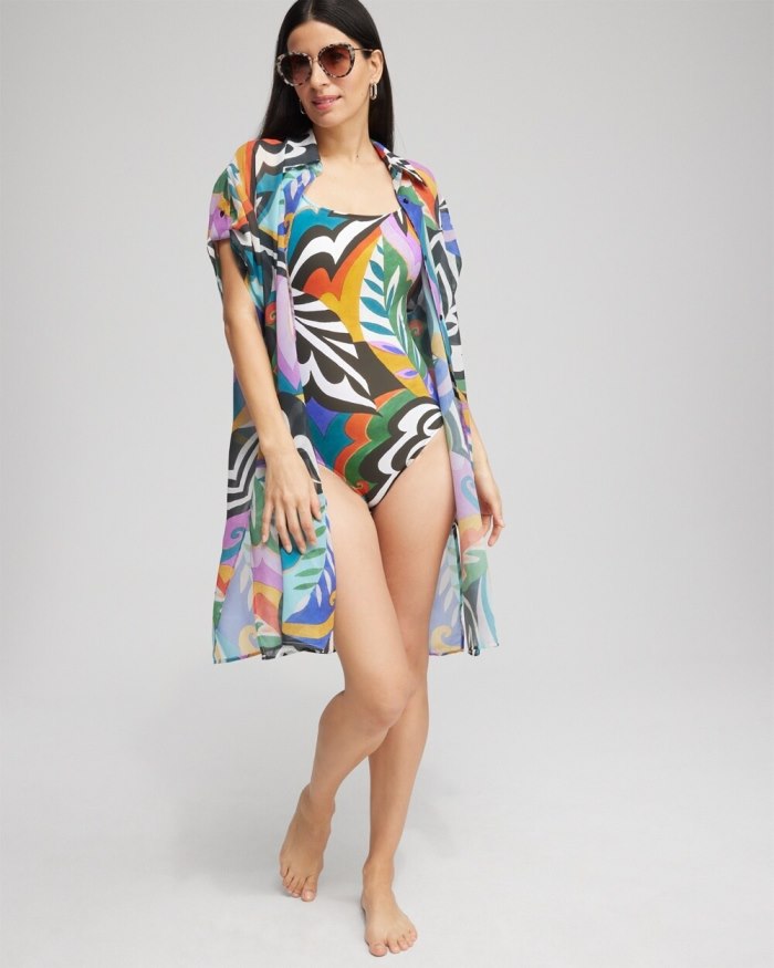 Chicos Print Square Neck One Piece Swimsuit - Multi Chicos Print Square Neck One Piece Swimsuit - Multi
