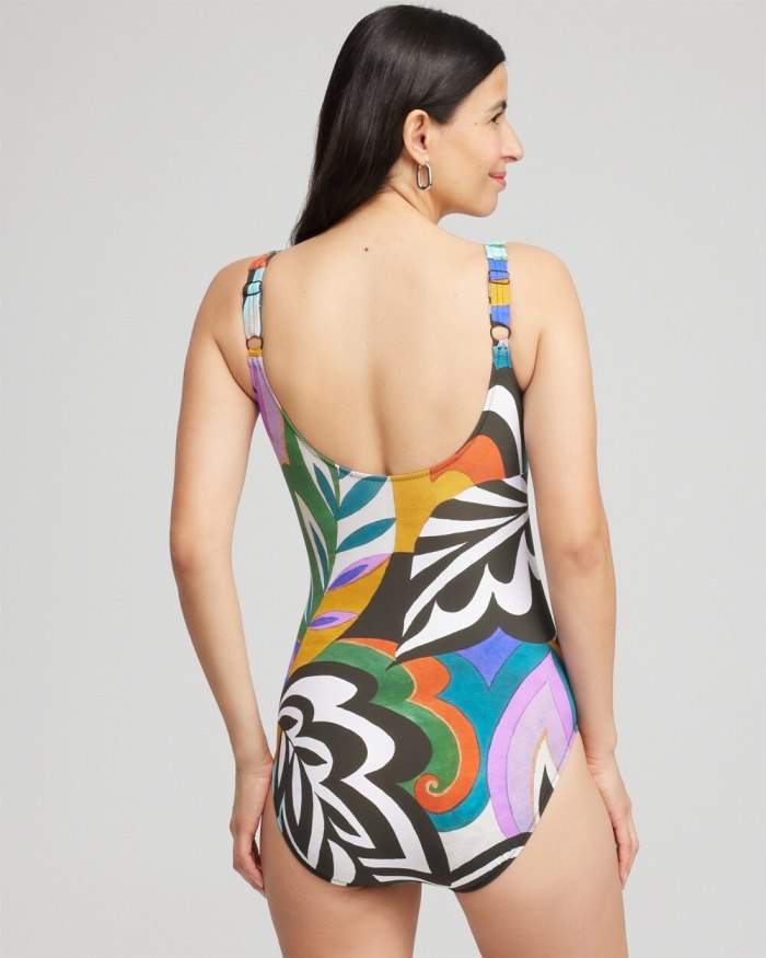Chicos Print Square Neck One Piece Swimsuit - Multi Chicos Print Square Neck One Piece Swimsuit - Multi