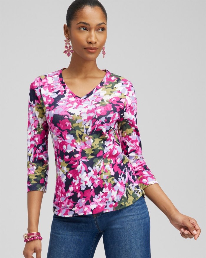 Chicos Floral Everyday 3/4 Sleeve Tee - Magenta Rose Chicos Floral Everyday 3/4 Sleeve Tee - Magenta Rose