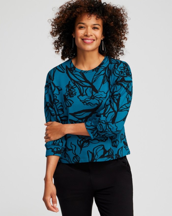 Chicos Zenergy French Terry Blouson Sweatshirt - Moonlit Teal Chicos Zenergy French Terry Blouson Sweatshirt - Moonlit Teal