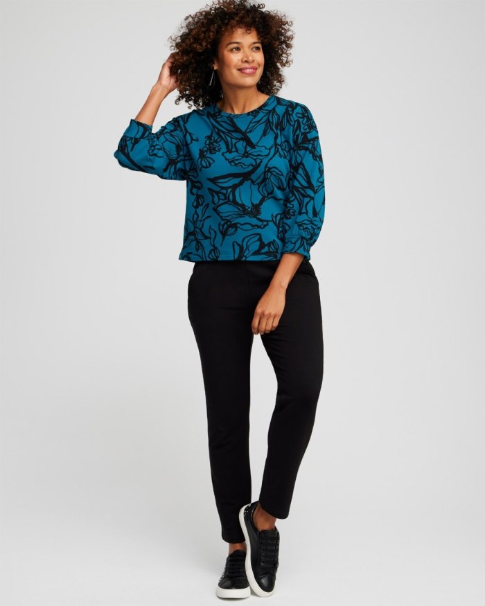 Chicos Zenergy French Terry Blouson Sweatshirt - Moonlit Teal Chicos Zenergy French Terry Blouson Sweatshirt - Moonlit Teal