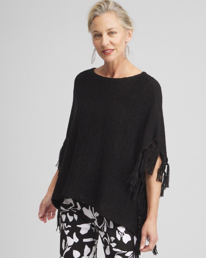 Chicos Fringe Knit Poncho - Magenta Rose Chicos Fringe Knit Poncho - Magenta Rose
