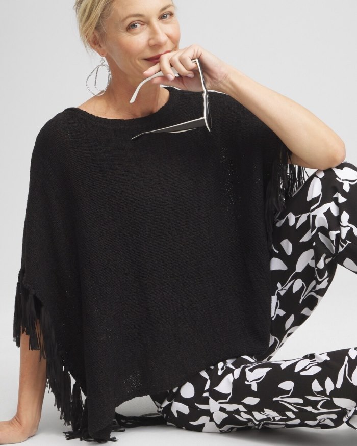 Chicos Fringe Knit Poncho - Magenta Rose Chicos Fringe Knit Poncho - Magenta Rose