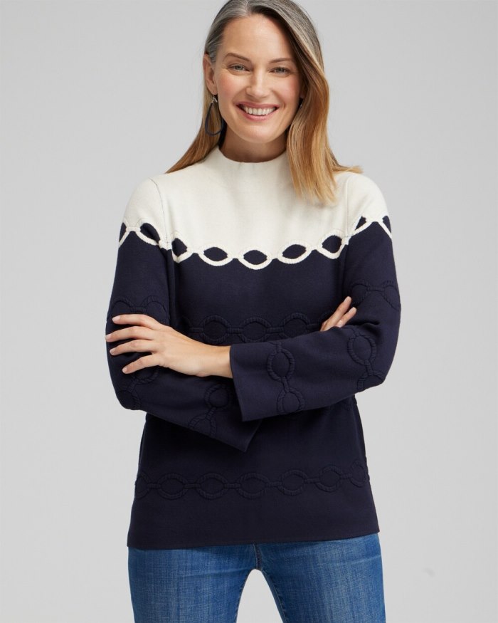 Chicos Colorblock Funnel Neck Pullover - English Cream Chicos Colorblock Funnel Neck Pullover - English Cream