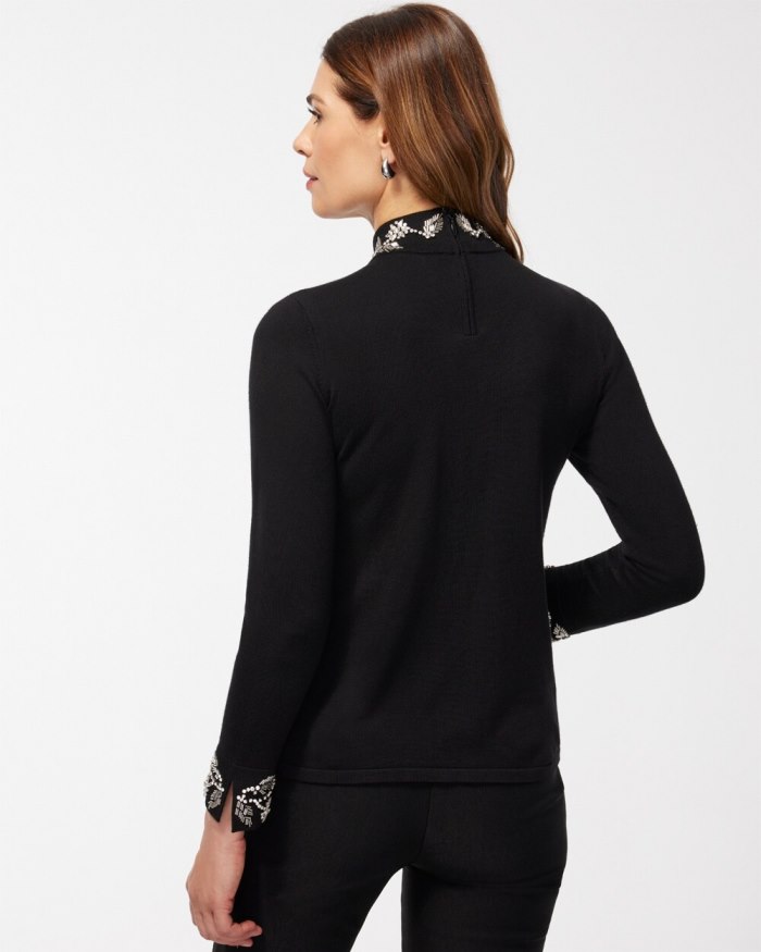 Chicos Embellished Floral Turtleneck - Black Chicos Embellished Floral Turtleneck - Black
