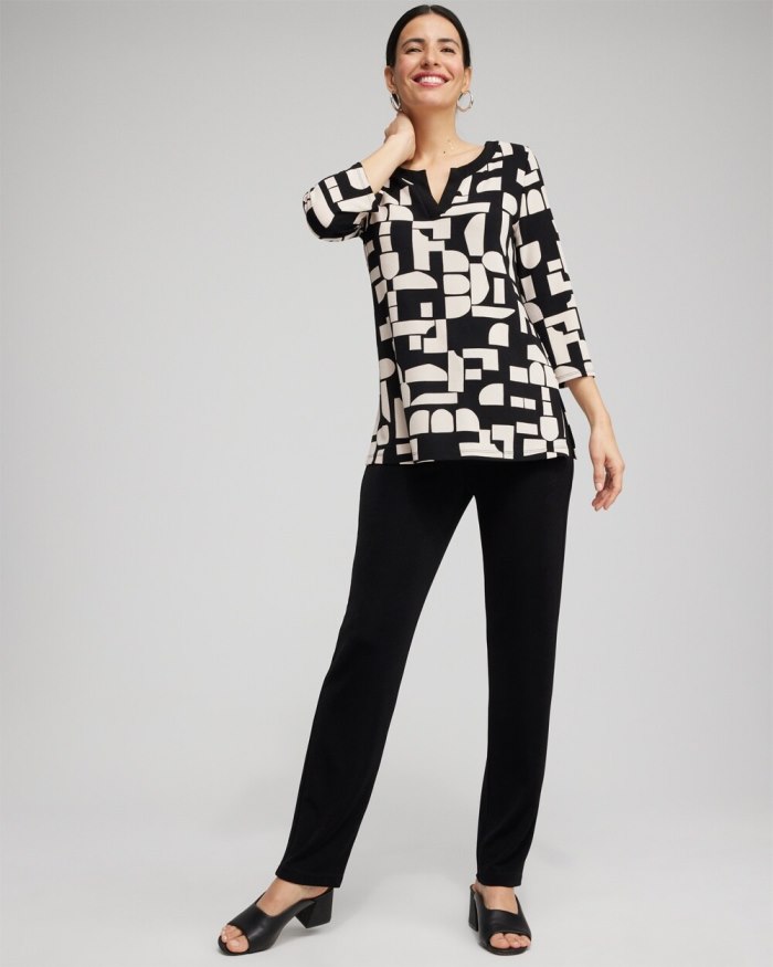 Chicos Travelers Block Print Split Neck Top - Smokey Taupe Chicos Travelers Block Print Split Neck Top - Smokey Taupe