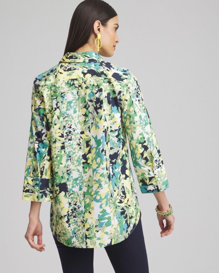 Chicos No Iron Stretch Floral 3/4 Sleeve Tunic - Verdant Green Chicos No Iron Stretch Floral 3/4 Sleeve Tunic - Verdant Green