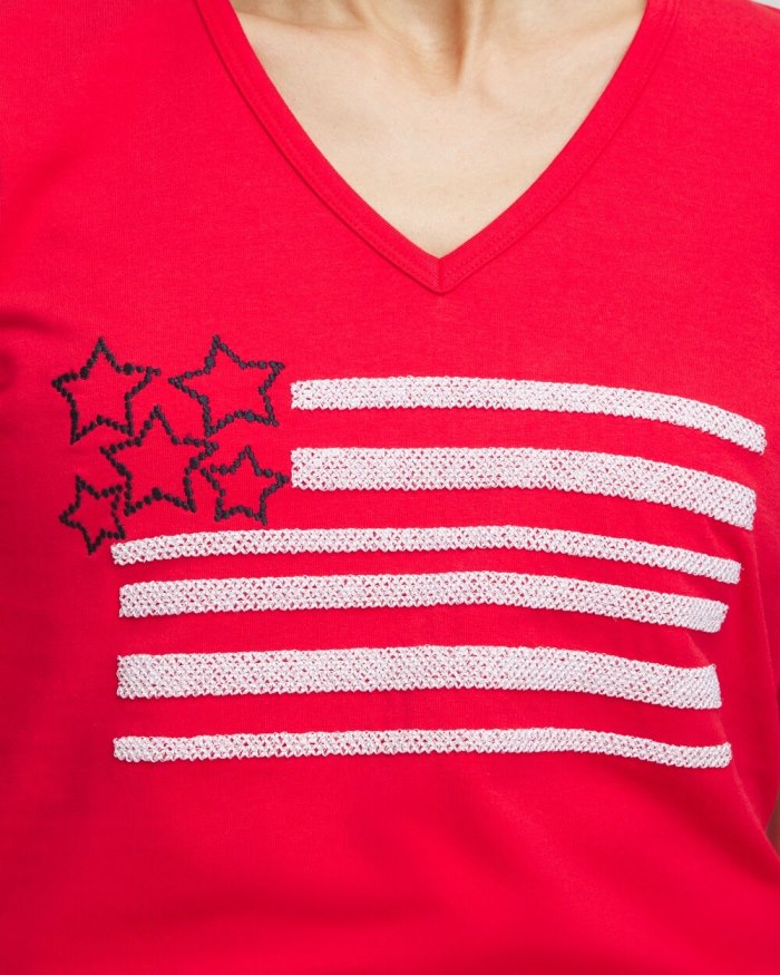 Chicos Embellished Flag Tee - MADEIRA RED Chicos Embellished Flag Tee - MADEIRA RED