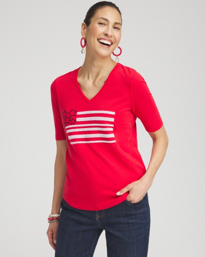 Chicos Embellished Flag Tee - MADEIRA RED Chicos Embellished Flag Tee - MADEIRA RED