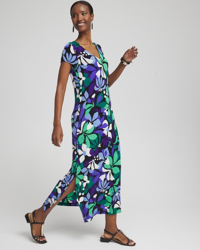 Chicos Travelers Floral V-neck Maxi Dress - Purple Nightshade Chicos Travelers Floral V-neck Maxi Dress - Purple Nightshade
