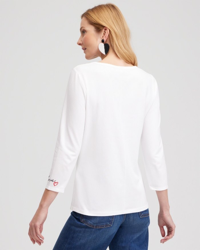 Chicos Embroidered Love Note Tee - Alabaster Chicos Embroidered Love Note Tee - Alabaster