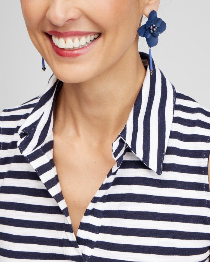 Chicos Stripe Collared Tunic Tank - Classic Navy Chicos Stripe Collared Tunic Tank - Classic Navy