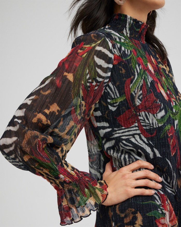 Chicos Mock Neck Mixed Print Metallic Crinkle Top - Black Chicos Mock Neck Mixed Print Metallic Crinkle Top - Black
