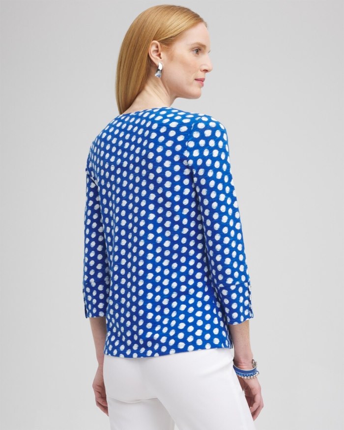 Chicos Dot Print 3/4 Sleeve Button Tee - Intense Azure Chicos Dot Print 3/4 Sleeve Button Tee - Intense Azure