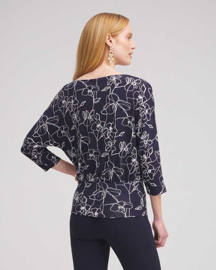 Chicos Touch of Cool Floral Banded Hem Top - Classic Navy Chicos Touch of Cool Floral Banded Hem Top - Classic Navy