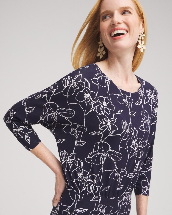 Chicos Touch of Cool Floral Banded Hem Top - Classic Navy Chicos Touch of Cool Floral Banded Hem Top - Classic Navy