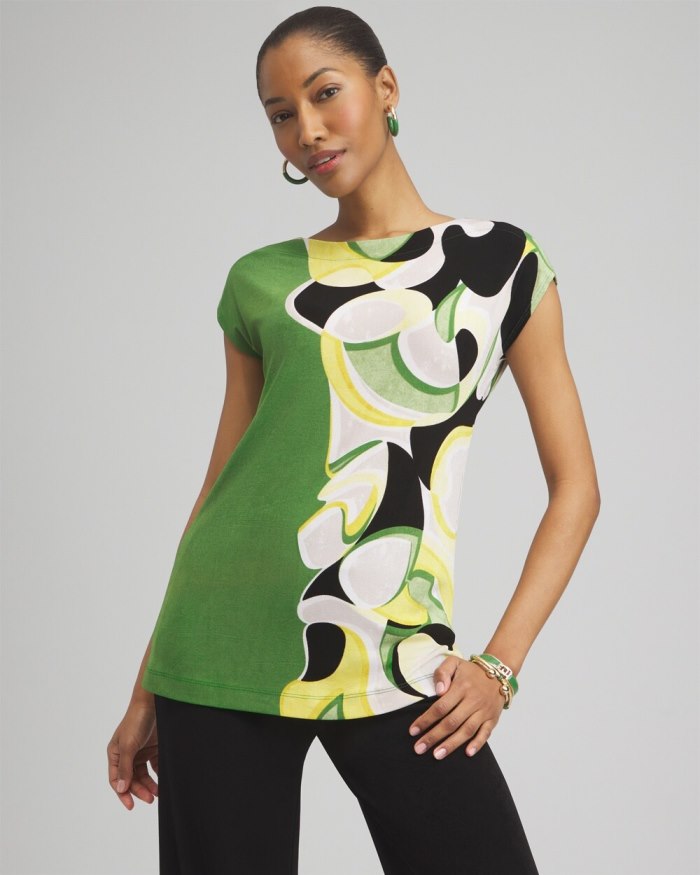 Chicos Travelers Placed Floral Cap Sleeve Tunic - Verdant Green Chicos Travelers Placed Floral Cap Sleeve Tunic - Verdant Green