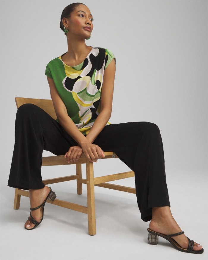 Chicos Travelers Placed Floral Cap Sleeve Tunic - Verdant Green Chicos Travelers Placed Floral Cap Sleeve Tunic - Verdant Green