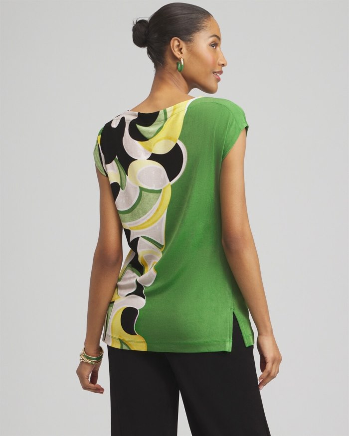 Chicos Travelers Placed Floral Cap Sleeve Tunic - Verdant Green Chicos Travelers Placed Floral Cap Sleeve Tunic - Verdant Green