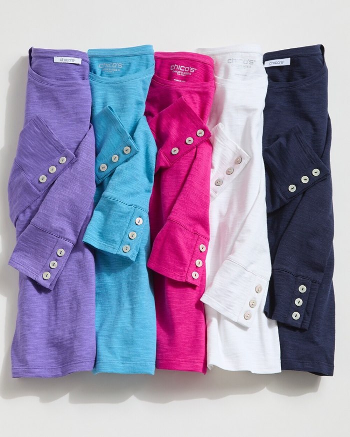Chicos 3/4 Sleeve Button Tee - Cool Water Chicos 3/4 Sleeve Button Tee - Cool Water