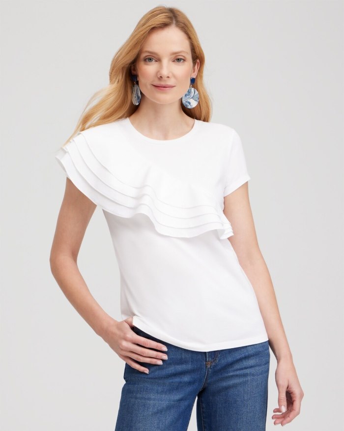 Chicos Ruffle Cap Sleeve Tee - Alabaster Chicos Ruffle Cap Sleeve Tee - Alabaster