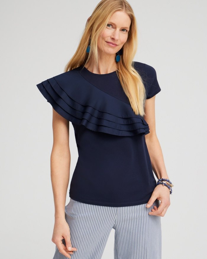 Chicos Ruffle Cap Sleeve Tee - Alabaster Chicos Ruffle Cap Sleeve Tee - Alabaster