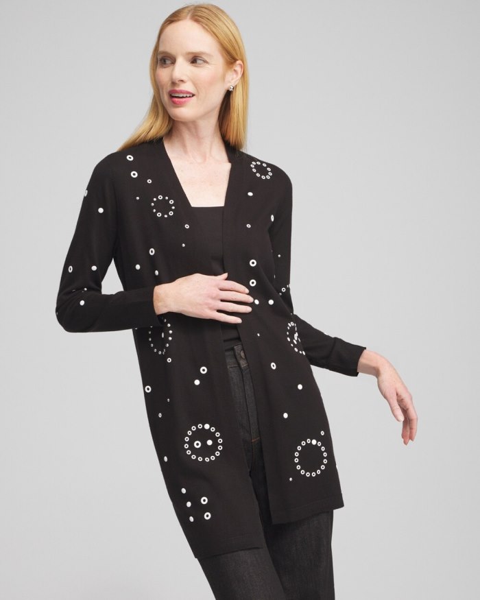 Chicos Spun Rayon Grommet Cardigan - Black Chicos Spun Rayon Grommet Cardigan - Black