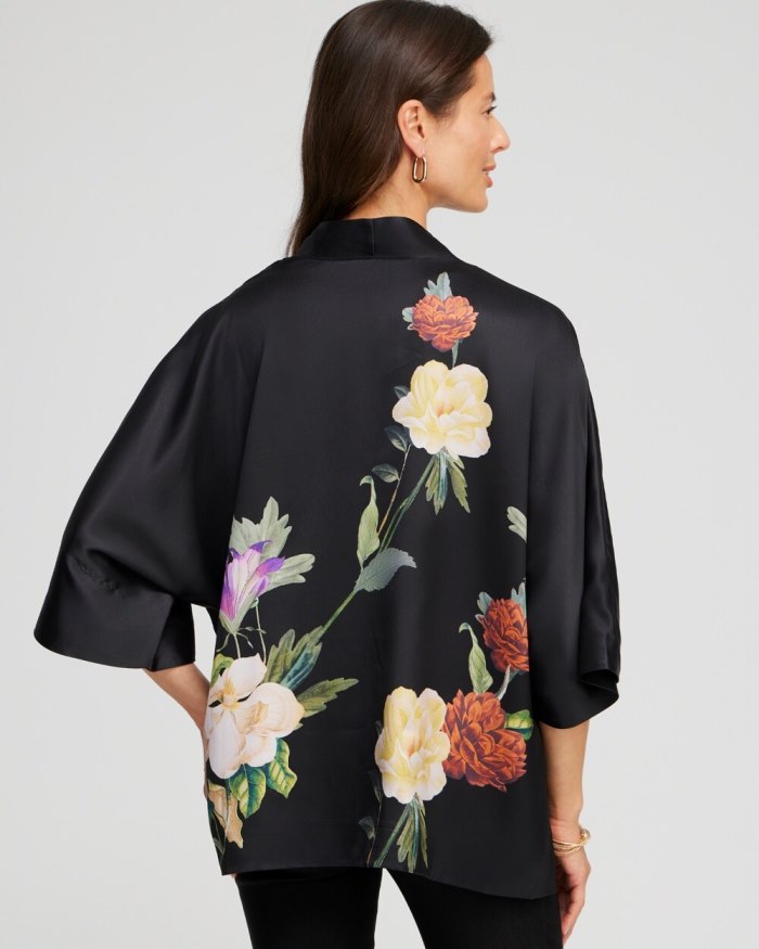 Chicos Floral Short Kimono - Black Chicos Floral Short Kimono - Black
