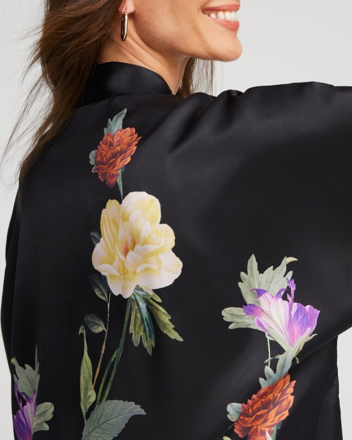 Chicos Floral Short Kimono - Black Chicos Floral Short Kimono - Black