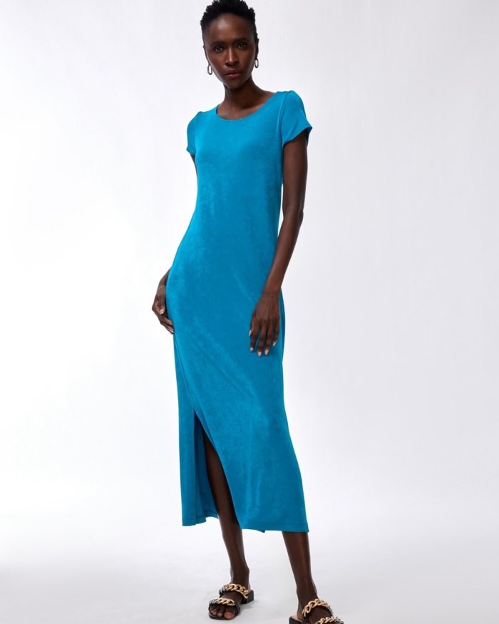 Chicos Travelers Classic Short Sleeve Maxi Dress - Deep Poseidon Chicos Travelers Classic Short Sleeve Maxi Dress - Deep Poseidon