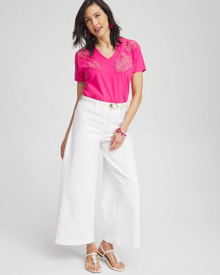 Chicos Beaded Cotton Stretch Tee - PINK BROMELIAD Chicos Beaded Cotton Stretch Tee - PINK BROMELIAD