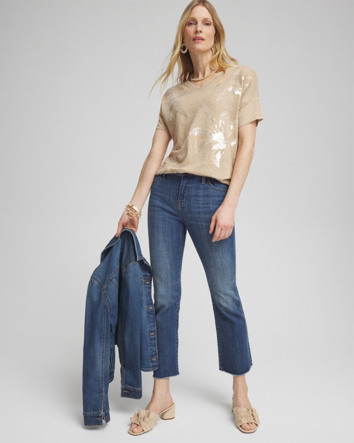 Chicos Neutral Sequin Embellished Tee - Sycamore Chicos Neutral Sequin Embellished Tee - Sycamore